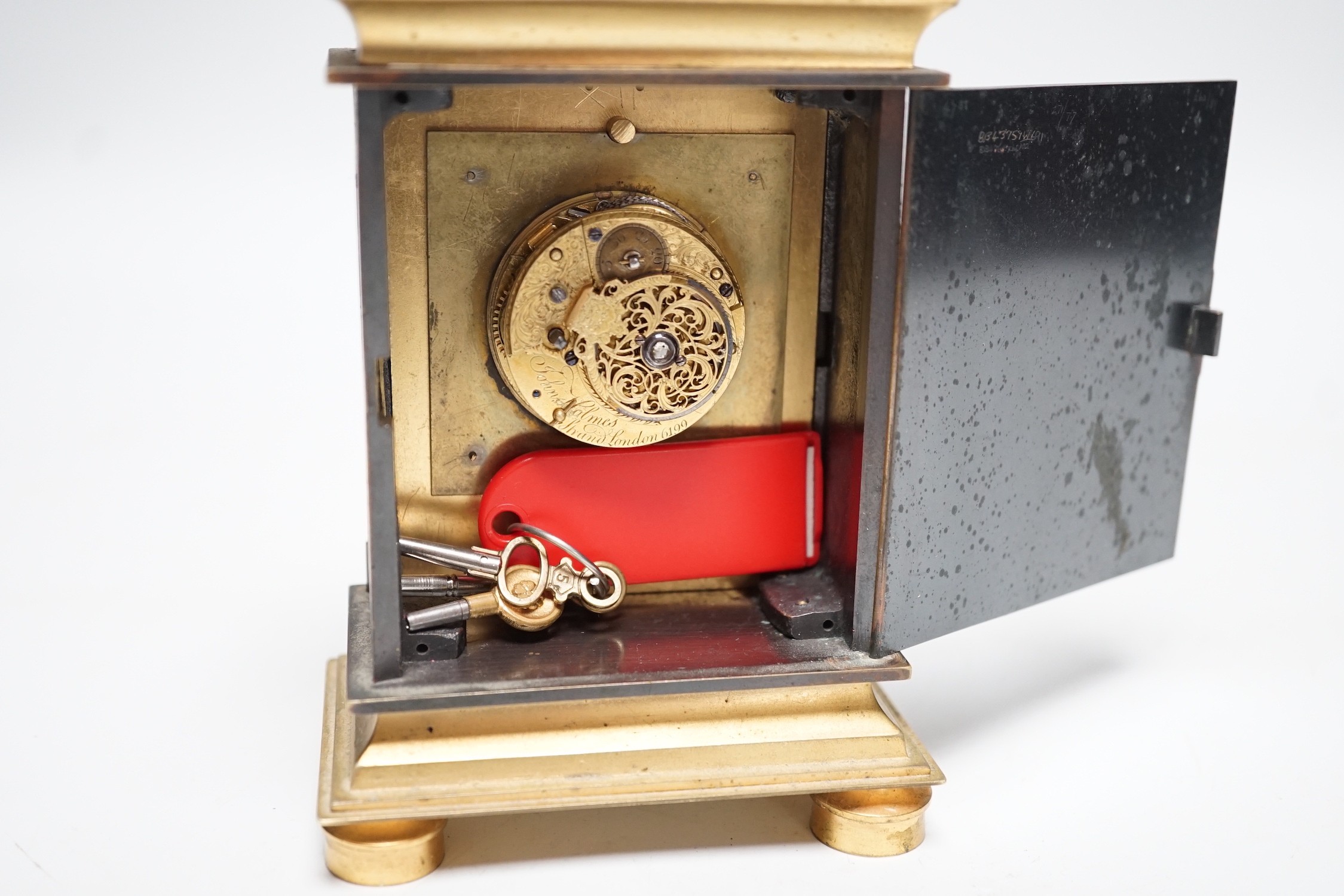 An 18th century pocket watch movement in later built bronze clock case. 12.5cm